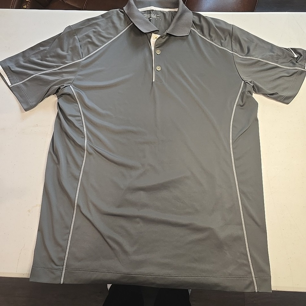 Nike‎ Golf Tour Performance Dri-Fit  Polo Men's Size Large Gray White Swoosh